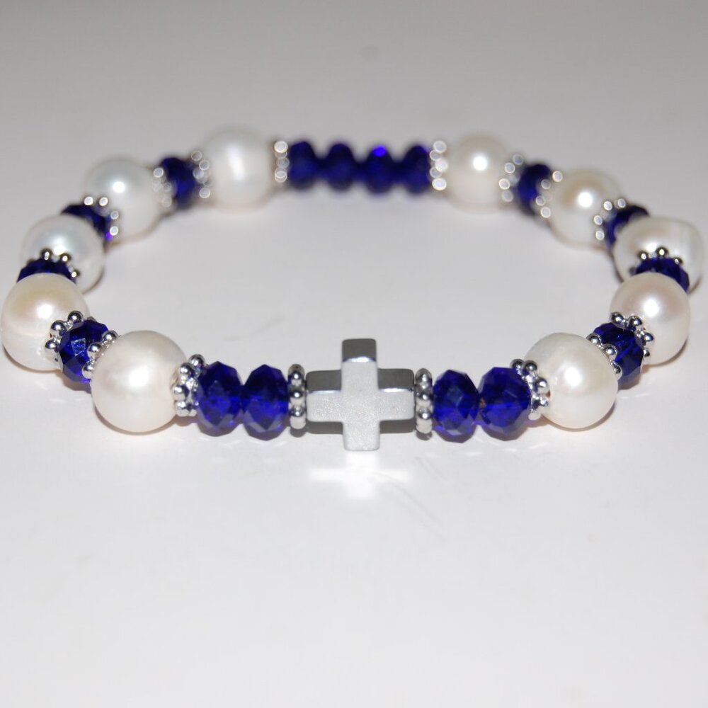 Cross Bracelet,Pearls Bracelet,Rosary Bracelet,Freshwater Pearls,Rosary Pearls